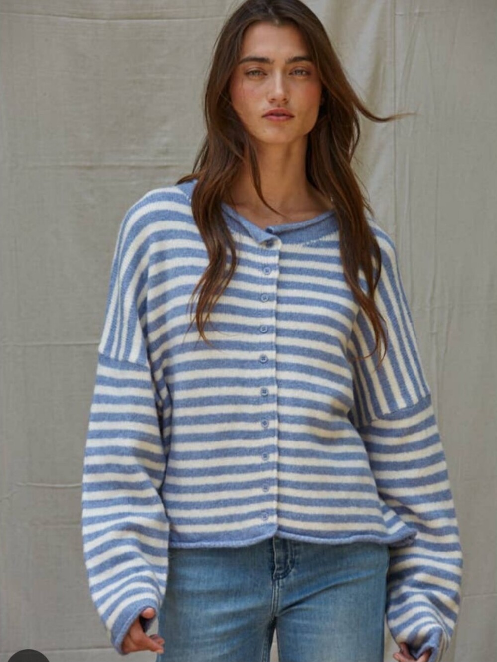 ASOS Blue and White Striped Knit Cardigan
